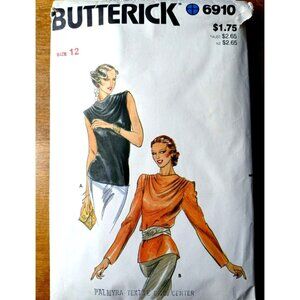 Vintage 80s Butterick 6910 Cowl Drape Blouse Top Sewing Pattern Size 12 Cut Chic